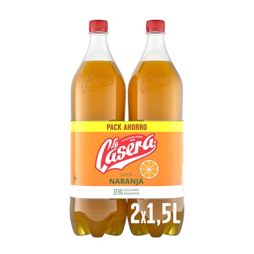 La Casera® Naranja, Refresco con gas de naranja con Cero Azúcares añadidos - Botella, Pack 2x1,5L