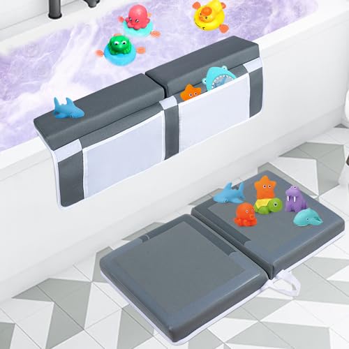 Image of PRIMLECT Bath Kneeler and Elbow Rest Pad, 1.5" Thick Kneeling Pad for Bathing Baby, Bathtub Kneeler and Elbow Rest Set with Anti-Slip Bottom, Storage Pockets, Foldable, Quickly Dry