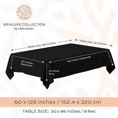 WEALUXE Set of 2 Black Rectangle Tablecloth for Tables 8ft [60x126 Inch] Black Table Cloths for 8 Foot Rectangular Tables, 200 GSM Poly Tabletop Covers Washable Fabric Stain, Wrinkle Resistant, 2 Pack by White Classic - Image 2