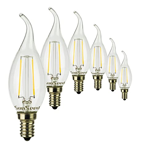 SUNSEED 6 X E14 2W (Equivalent to 25W) Sapphire Filament LED Flame Light Bulb C35TA Neutral White 4000K, Pack of 06