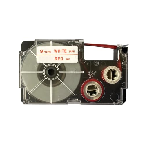 Image of LIVYU LIFE 9mm Compatible Label Tape Replacement for Casio KL-120, KL-60, KL-820, KL-7400, KL-G2, KL-HD1 Label Maker, (Red Ink on White Tape-9 mm x 8m-1 Pcs)
