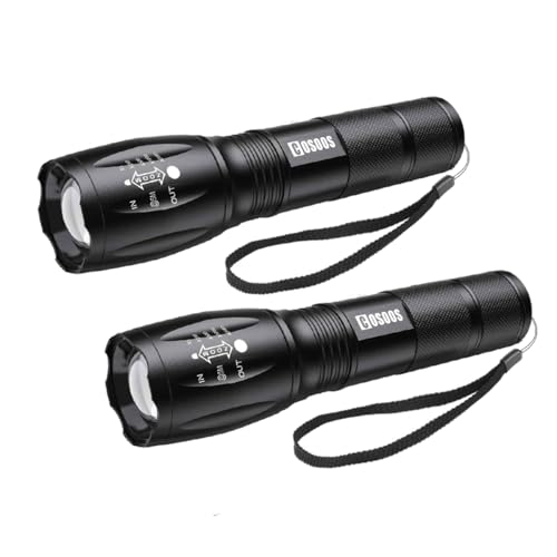 COSOOS Linterna LED, extremadamente brillante, con zoom, funciona con pilas, con 5 modos, impermeable, para niños, regalo, ciclismo, senderismo y camping (2 unidades)