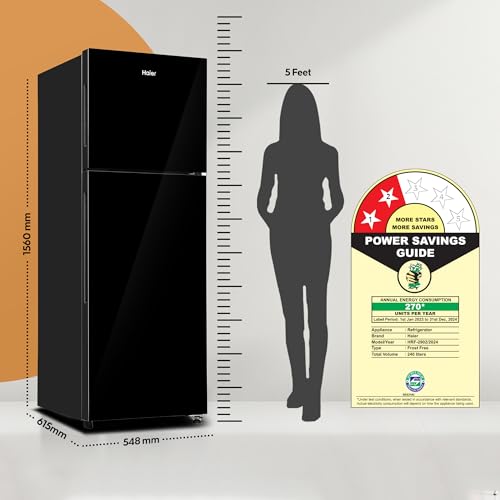 Image of Haier 240L 2 Star Frost Free Top Mount Double Door Refrigerator|Cool Pad|200% Faster Ice Making in 49 Minutes (HRF-2902EKG-P, Black Glass)