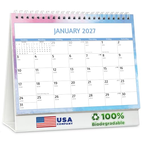 EcoEarth - 8x6 Inch Standing Desk Calendar - 18 Month Tent Style Monthly Flip Calendar - July 2026 to December 2027 - Creative Art Design