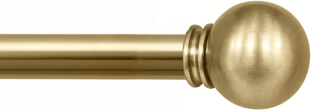 DECO WINDOW Curtain Rods for Windows 44 – 120 Inch, 1 Inch Heavy Duty Extendable Metal Drapery Rod, Adjustable Curtain Rod with Decorative Ball Finials for Living Room Bedroom, Warm Gold