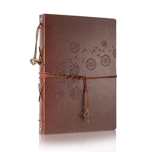 Scrapbook Album,ThxMadam Vintage Leather Scrapbook DIY Memory Book with 60 Black Pages Present for Christmas Valentines Mothers Anniversary Day Birthday Gift for Mum Dad Friend（Dandelion, Large）