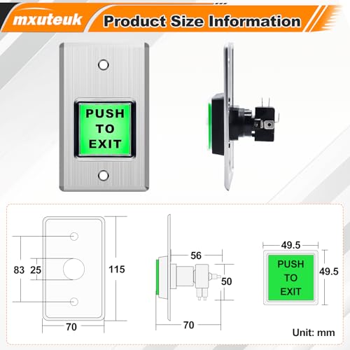 mxuteuk Push to Exit Button,Indoor Green Square Request to Exit Button,Stainless Steel Exit Button with Green LED Square by mxuteuk - Used condition - Image 2