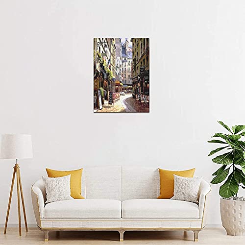 Beautiful Modern Art Watercolor Painting Rich Retro Small Streets Of Paris Cafe Canvas Print Wall Art 12" X 18" Inch, Stretched And Framed Artwork Decor Wall Living Room Office, Art Abstract City Landscape Watercolor Picture Canvas Wall Art Print #TOP2