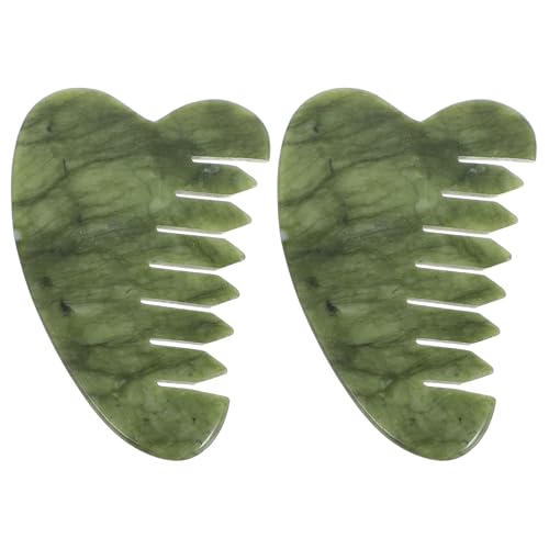 IWOWHERO 2pcs Green Jade Scalp Massage Comb Set for Scalp Care and Meridian Therapy – Natural Jade Gua Sha Tool for Hair and Facial Care
