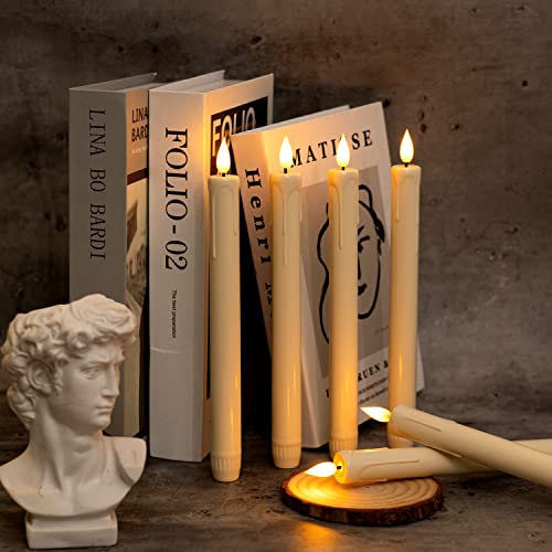 Homemory 6 Pcs Flameless Taper Candles With Remote, Timer, Dimmer, Ivory Battery Operated Candlesticks With Flickering Light, Plastic Led Window Candles, 9.6 Inches For Halloween Christmas Decoration #TOP4