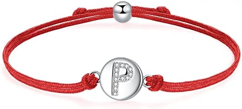J.Endéar Initial Letter A-Z Bracelet Sterling Silver Zirconia with Filigree Cord, Handmade Bracelet for Women Girls Jewellery 24cm Adjustable