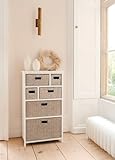 Tetbury White Basket Storage Unit with 6 Seagrass Baskets | Hallway Bathroom Furniture W56 H100 D34 cm | Assembled Chest of Drawers