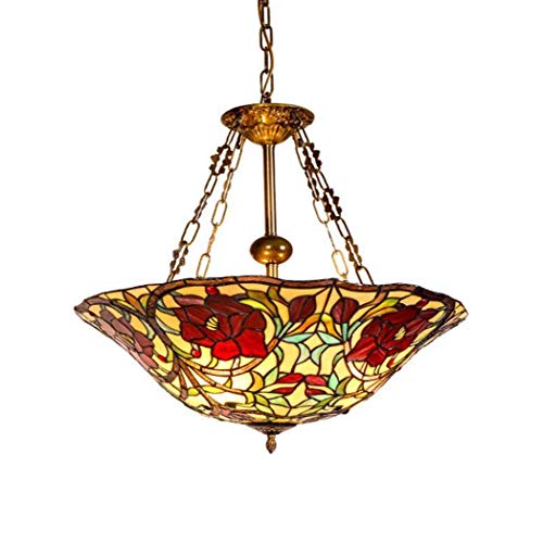 Lampe suspendue de style Tiffany, lampe à suspension en verre bleu de conception européenne de fleurs, restaurant de balcon de couloir de salon baroque anti-lustre, E27, Phi; 60CM