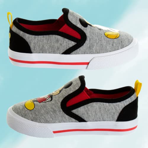 Josmo Disney Mickey Mouse Shoes - Kids Toddler Character Low Top Slip-On Casual Fashion Tennis Boys Canvas Sneakers (Grey/Red) (Size 8 Toddler) #TOP2