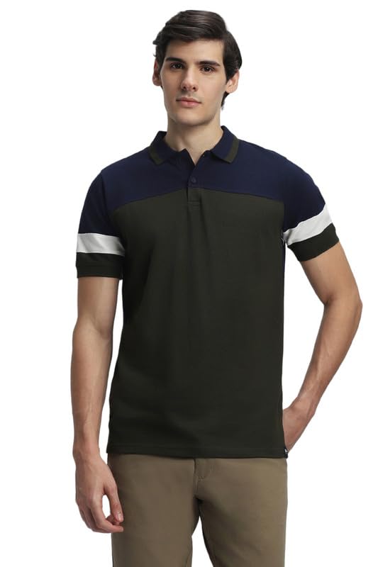 Image of Dennis Lingo Men's Navy Cotton Polo Neck Tshirt, Slim Fit Half Sleeve
