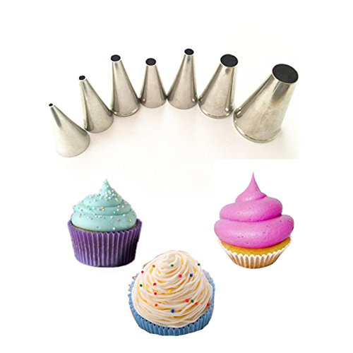 FantasyDay 7-piece Stainless Steel Piping Tips Piping Nozzles Cake Cookies Cupcake Icing Decorating Supplies Decorating Kits Frosting Icing Tips Baking Set Tools (Round Tip) #2