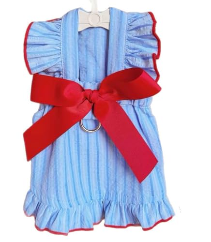 AttRex 犬服 犬の服 ドレス スカート 春 夏 お姫様 洋服 小型犬 中型犬 記念撮影 ペット服 ペットウェア ストライプ柄 蝶結び ワンピース 涼しい 通気 わんこ服 猫服 散歩 お出かけ (L,ブルー)