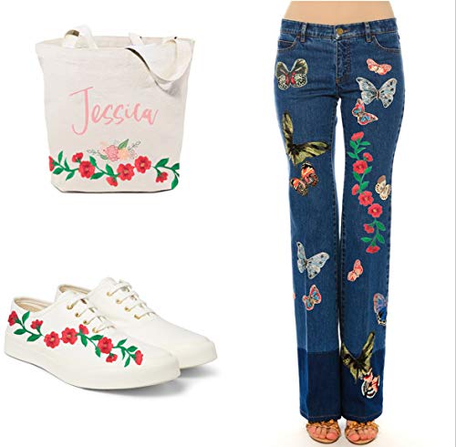 6 Pieces 9 1/2 Inch Long Patches Flowers Embroidered Iron On Patches Appliques For Garment Trimming Shoes Jeans Clothes Embelishments (Rose) #TOP3