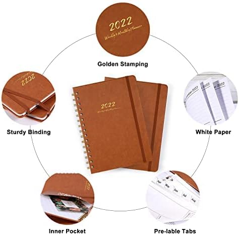 2022 Planner - Weekly, Monthly and Yearly Planner with Monthly Tabs, 6.3" x 8.4", January 2022 - December 2022, Thick Paper, Brown