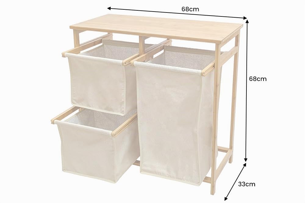 Riess Ambiente Wäschekorb Lagoon SPA - 70cm - beige Natur - Bambusholz | Hohe Belastbarkeit, stabile Konstruktion, textiler Bezug, Massivholz