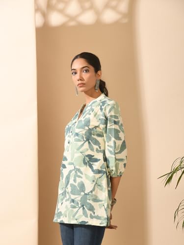 Image of Meesan Women's Floral Cotton Ethnic Tunic for Office, College and Daily Use