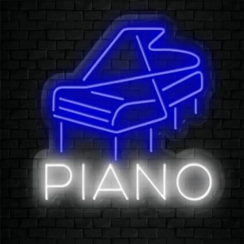 FINOTI Letrero luz neón led Piano Letrero Luminoso led Tienda Piano Letrero Iluminado luz led Fiesta Navidad luz Nocturna montada Pared Cartel Abierto Tienda Pianos Regalo Amantes música