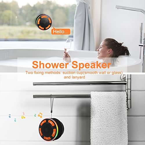 ssouwao Bluetooth Speakers, Shower Speaker, LED Colorful Lights, FM Radio, Suction Cups, IPX7 Waterproof Protable Speaker for Home Pool Travel Party Outdoor
