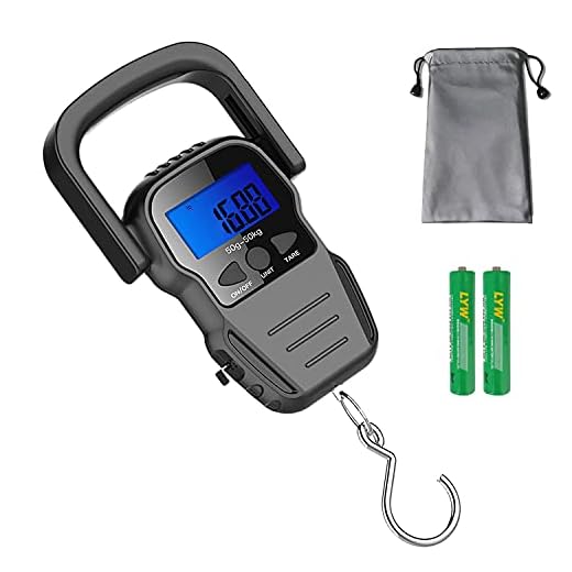 Báscula Digital portatil Básculas de Equipaje Escala de Pesca deViaje de Gancho con 1.6M Regla de Cinta de Medición Para Pesar Maletas, Viajes, Cocina, Pescay Caza Incluida Pilas,Bolsas Estancas para