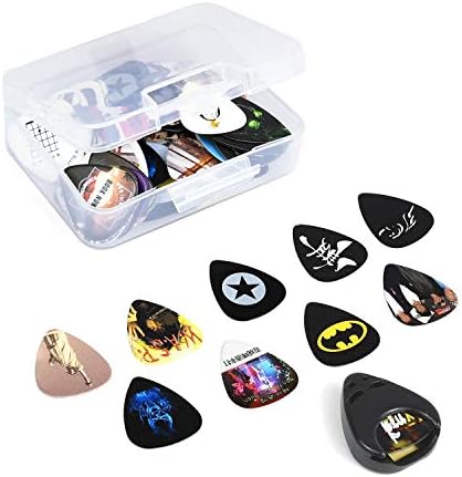 Alnicov 100 Pcs Classic Style Guitar Cool Picks Plectrums Pick Holder for Acoustic Bass Electric Guitarpicks(Random Style)
