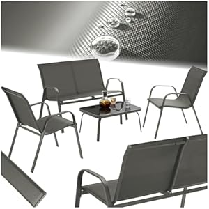 tectake® Gartenmöbel Set für 4 Personen, Sitzecke Outdoor für Balkonmöbel Kleiner Balkon mit 2X Stuhl, 1x Gartentisch und 1x Gartenbank wetterfest, Lounge Möbel Outdoor - anthrazit