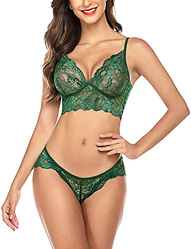 Image of Zoroo Women's Lace Lingerie Bra Panty Set Strappy Babydoll Bodysuit
