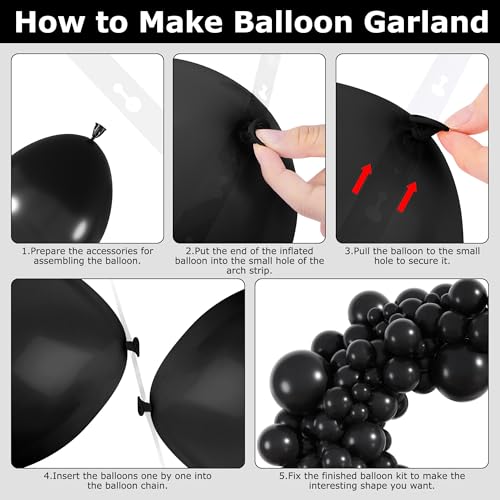 Amandir 153pcs Black Balloons Arch Garland Kit Different Sizes 18 12 10 5 Inch Latex Matte Black Balloon for New Year Halloween Birthday Holiday Graduation Anniversary Party Decorations by Amandir - Image 4