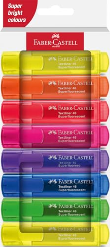 Faber-Castell 254648 - Textmarker Set 46, 8er Etui, Neon Farben, mit langlebiger Keilspitze, Strichbreite 1-5 mm, nachfüllbar