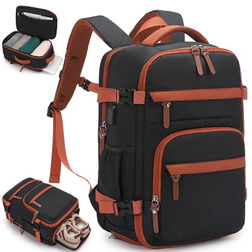 Mochila de Viagem Feminina Com Grande Capacidade Negócio Escolar Impermeável e Resistente Nylon 14-15,6 Polegadas Saco de Laptop Interface de Carregamento USB Multifuncional (Preto)