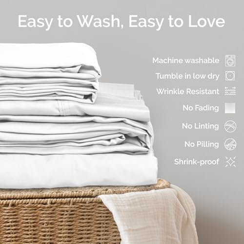 Bamtek Viscose Bamboo Sheets King Size 4PC Set - Cooling Sheets for Hot Sleepers with Moisture Wicking Technology - Silky Soft 18 Inch Deep Pocket - White 76"x 80" by Bamtek - Image 8