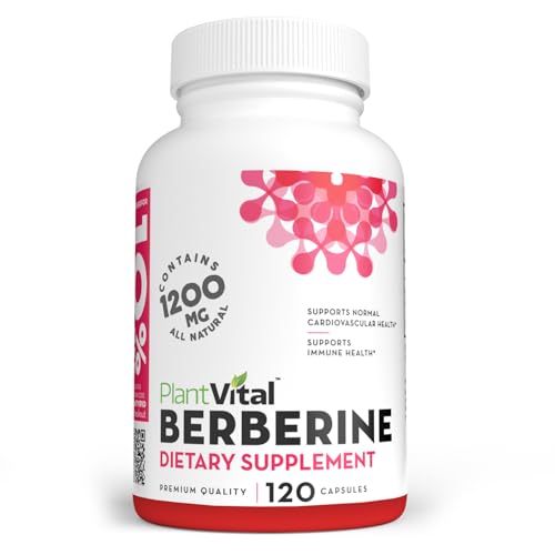 Plantvital Berberine Organic - Berberine 1200mg (per 2 Capsules) Non-GMO Berberine Supplement for Immunity Support and Normal Cardiovascular Health - 120 Count, Vegan, and Made in the USA