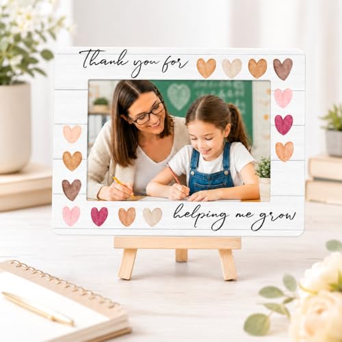 Image of DETIHO Teacher Appreciation Gifts Picture Frame, Thank You for Helping Me Grow Teacher Photo Frame for 4x6 Photo, End of Year Teacher Gifts from Students - C18