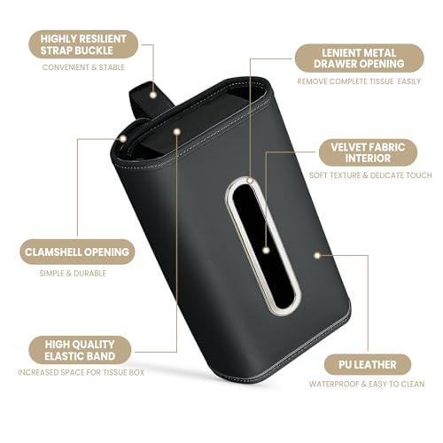Image of WHHMK Large Car Tissue Holder, Refill Easily Clamshell Opening, Black 1PC | Tissue Box Cover Keep Car Tidy, Premium PU Leather Backseat Napkin Rectangle Organizer in Auto, Fits 100-150 Count Tissues