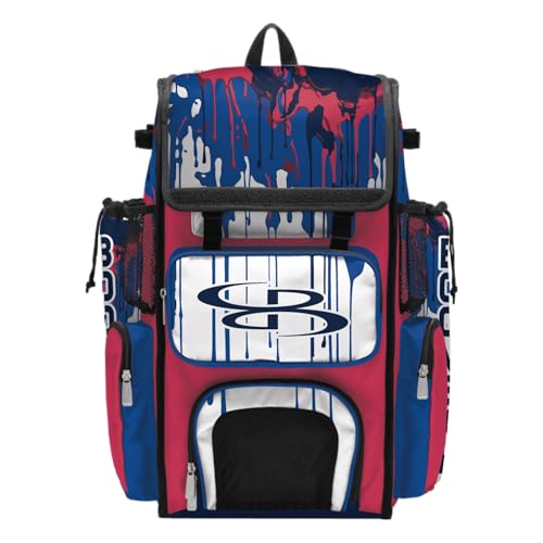 Boombah Superpack Bat Bag - Backpack Version (no wheels) - Holds 4 Bats - Graffiti Drip Magenta/Azure/Navy
