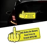 NO Baby On Board Feel Free to Crash INTO ME Car Magnetic Sticker Decal, Funny Reflective Car Sticker with Middle Finger Gesture for New Student Driver