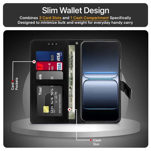 Image of WOW IMAGINE Shock Proof Flip Cover Back Case Cover for 1+ OnePlus Nord CE 5 5G (Flexible | Leather Finish | Card Pockets Wallet & Stand | Black)