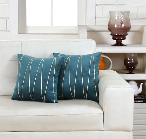 Image of Amazon Brand - Umi Gold Leather Striped Pack of 2 Throw Pillow Covers Velvet Decorative Cushion Covers Cases for Sofa Bedroom Livingroom Car 20 x 20 in Deep Teal Color