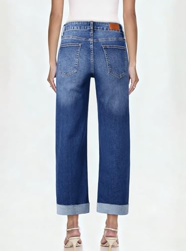 Image of Sidefeel Barrel Jeans for Women High Waisted Wide Leg Baggy Stretchy Trendy Raw Rolled Hem Capri Cropped Ankle Denim Pants