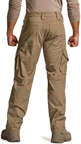 Cqr Men's Flex Ripstop Tactical Pants, Water Resistant Stretch Cargo Pants, Lightweight Edc Hiking Work Pants, Dura Flex Mag Pocket Coyote, 28W X 30L #TOP1