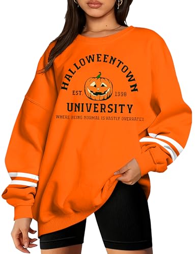 Magrank Pumpkin Sweatshirt for Women Halloween Town University Sweatshirt Funny Long Sleeve Pullover L
