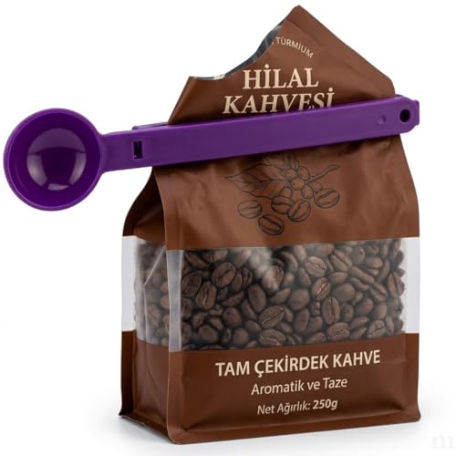 Ölçü Kaşıklı Paket Kilitleme Klipsi, 3'lü Set, Mor