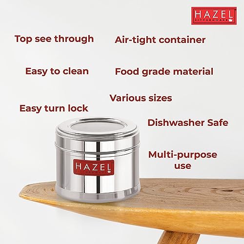 Image of HAZEL Masala Box For Kitchen With Airtight Lid | 300 Ml Stainless Steel Top See Through Storage Containers For Kitchen Air Tight, Set Of 2, Silver