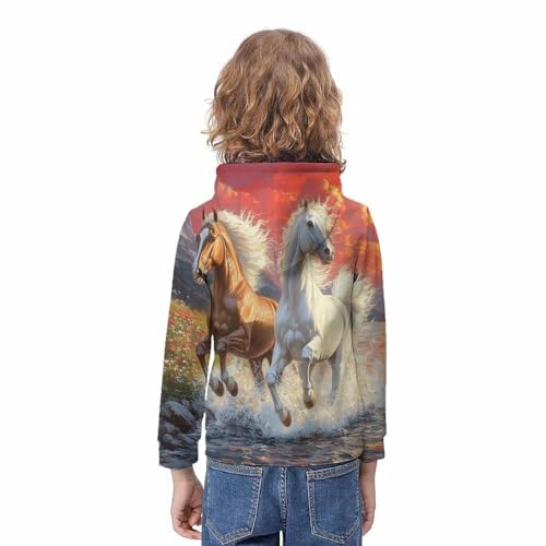 Sweat à capuche cheval 3D pour ado pull hiver avec poche imprimé équestre
