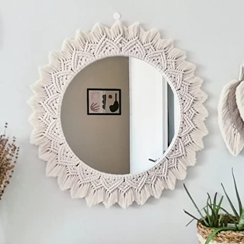 Image of Handmade Macrame Wall Mirror for Home Decor 17 x 17 Inch, 1-Piece