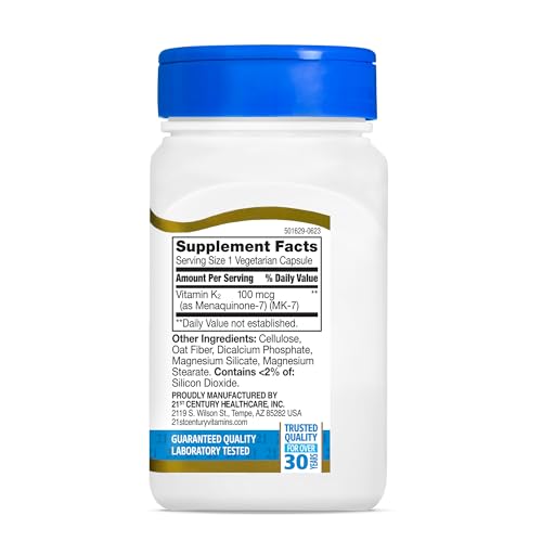 21st Century Healthcare Vitamin K2 (MK-7) 100 mg Vegetarian Capsules, 110 Count - Thumbnail 5